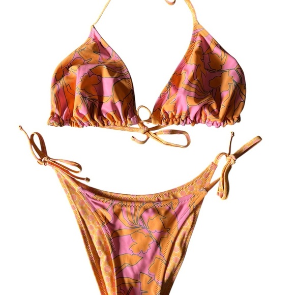 Wild Fable Reversible Floral Pink and Orange Bikini Set XL Extra Large Top / XS - Picture 7 of 12